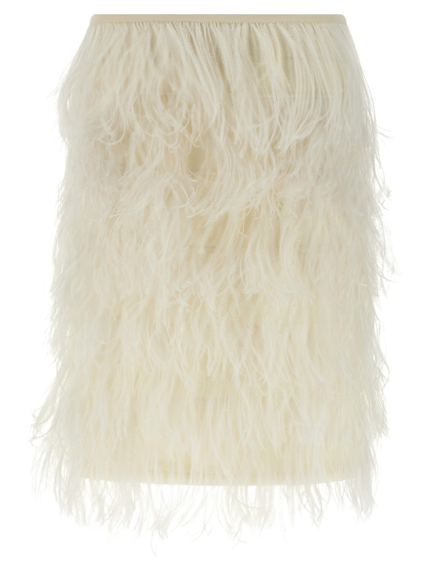 Attico Elastic Waistband Feather Detailed Skirt In White