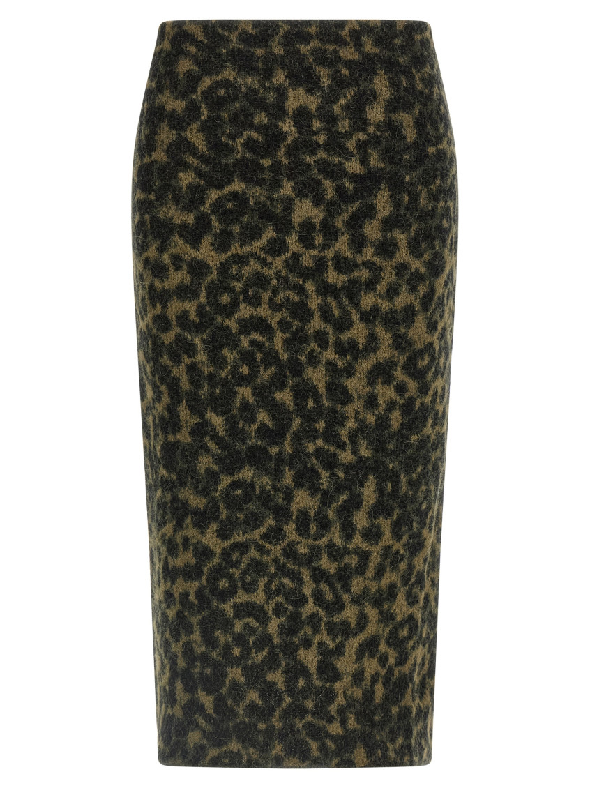 Nude Alpaca Wool Blend Animal Print Midi Skirt In Green