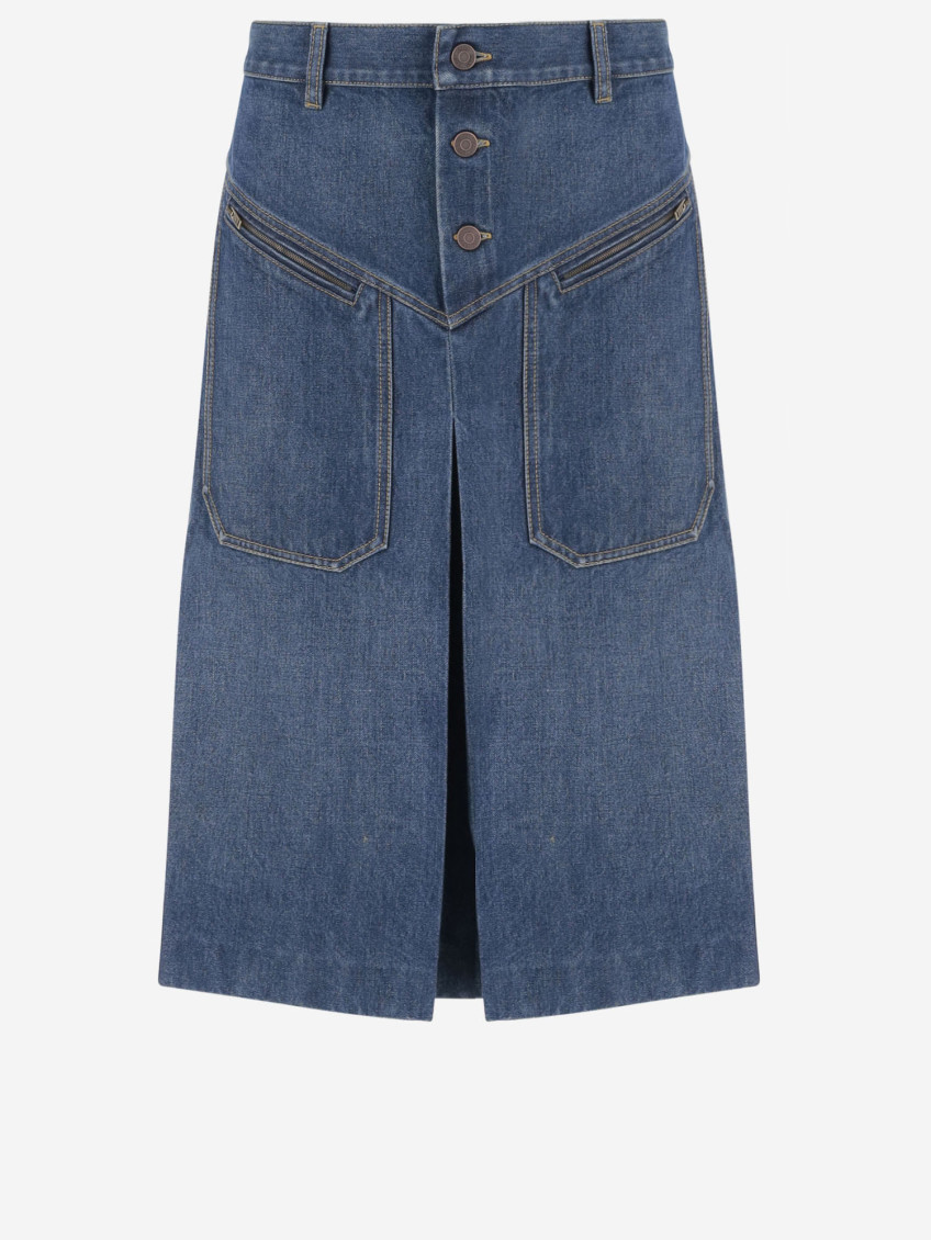 Chloé Knee-length Skirt In Washed Blue Denim Women In Blue