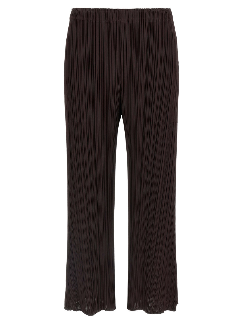 Issey Miyake Elastic Waistband Wide Leg Trousers In Brown
