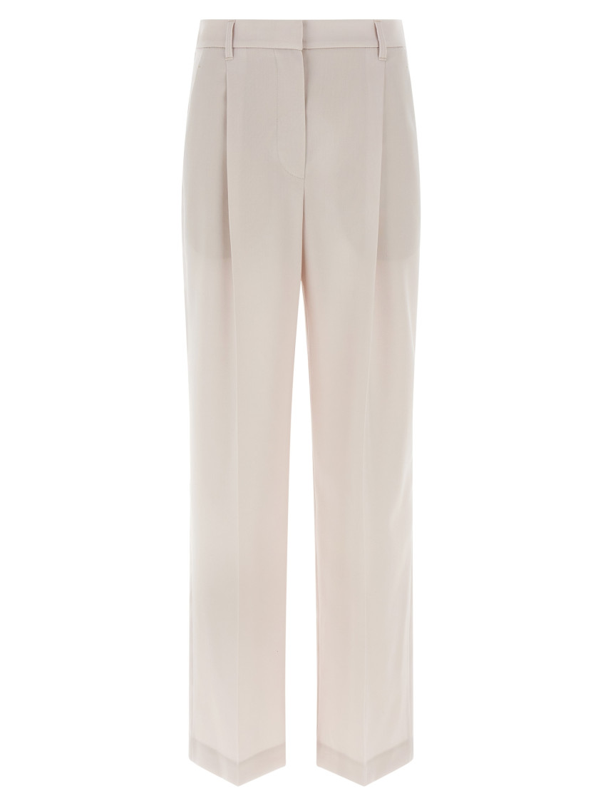 Brunello Cucinelli Formal Wool Trousers With Jewel Detail And Straight Leg Design In White