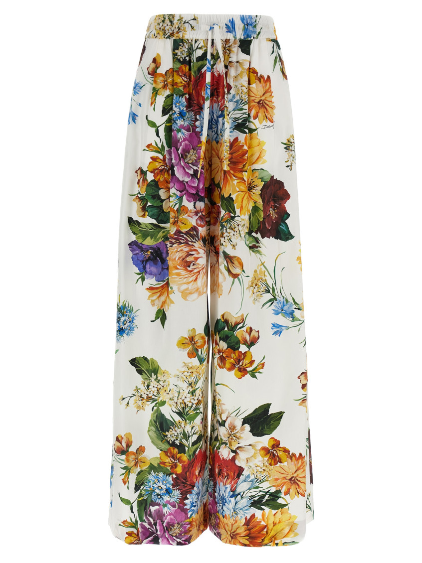 Dolce & Gabbana Flower Bouquet Print Poplin Trousers In Multi