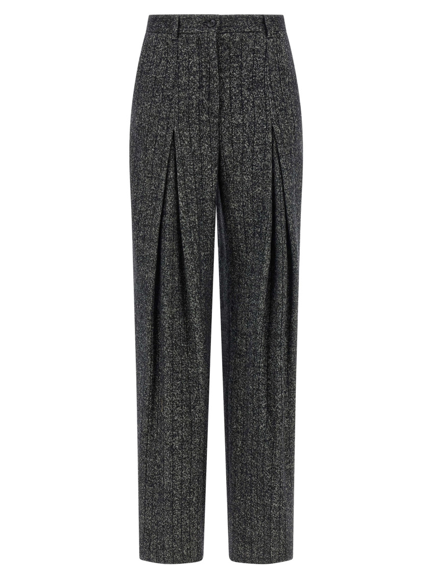 Dolce & Gabbana Wool Trousers With Back Pocket And Pleated Design In Gray