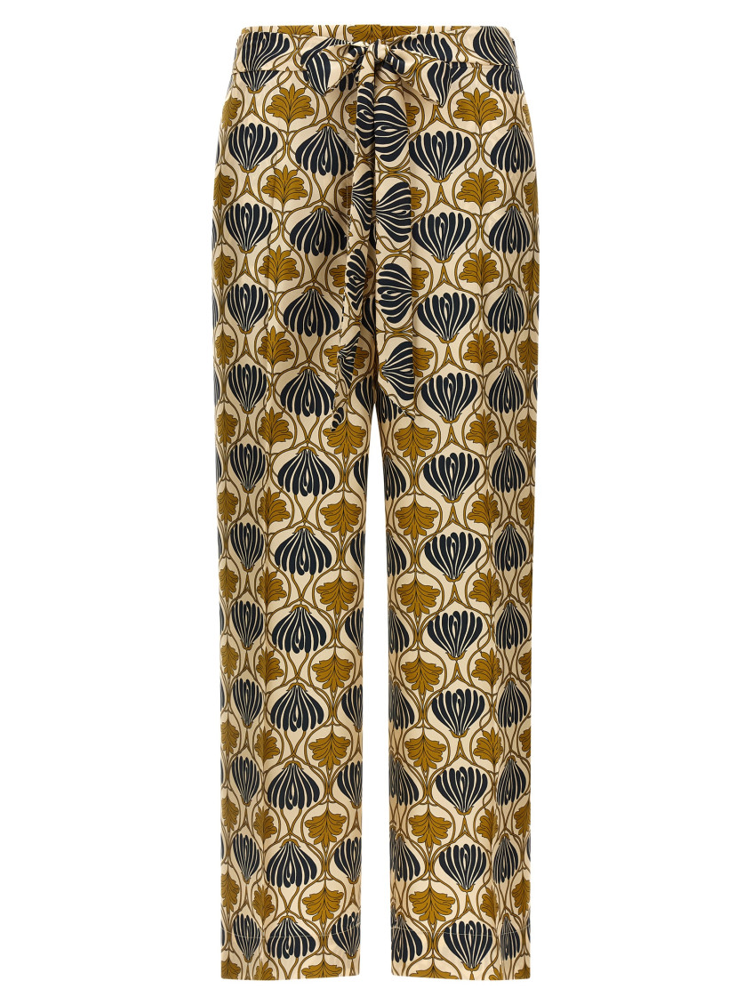 Max Mara Silk Printed Wide-leg Trousers In Yellow