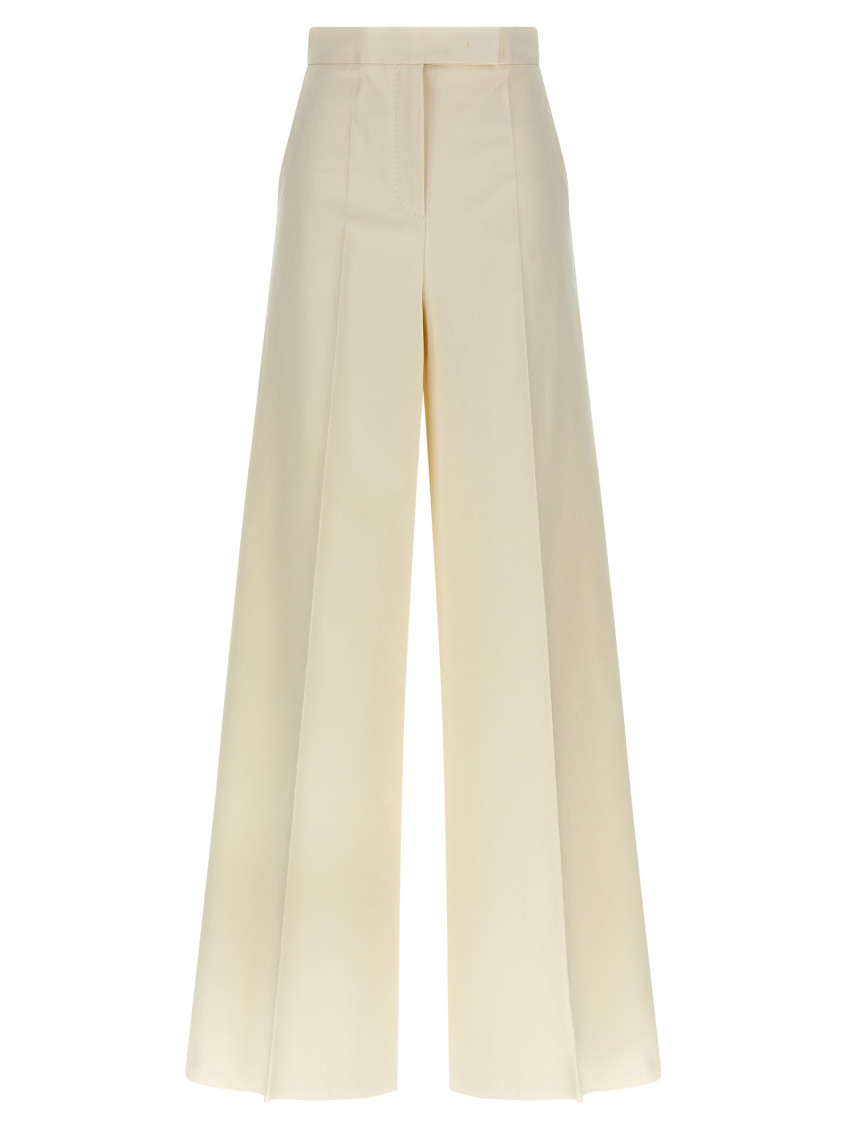 Max Mara Wide Leg High Waist Trousers With Pleated Front In Neutral