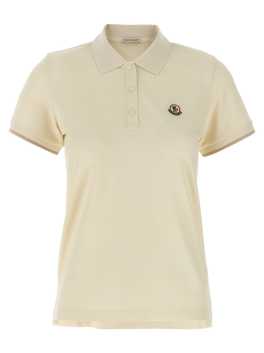 Moncler Women Cotton Polo Shirt With Iconic Patch In Neutral