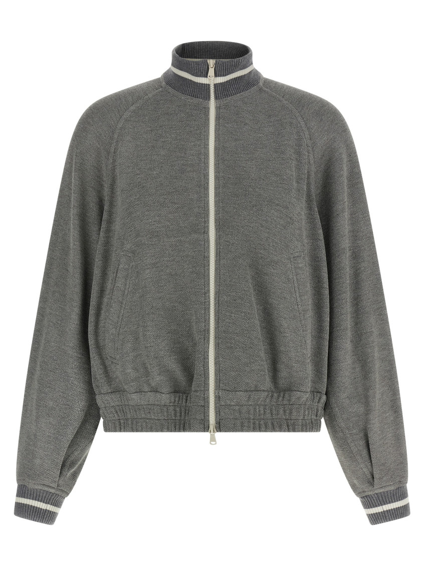 Brunello Cucinelli Shimmering Long Sleeves Ribbed Sweatshirt In Gray