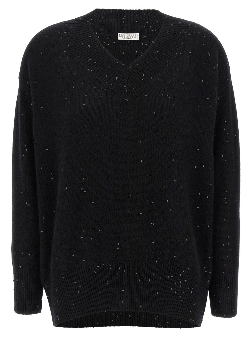 Brunello Cucinelli Sequin Sweater Sweaters And Cardigans Black In Black