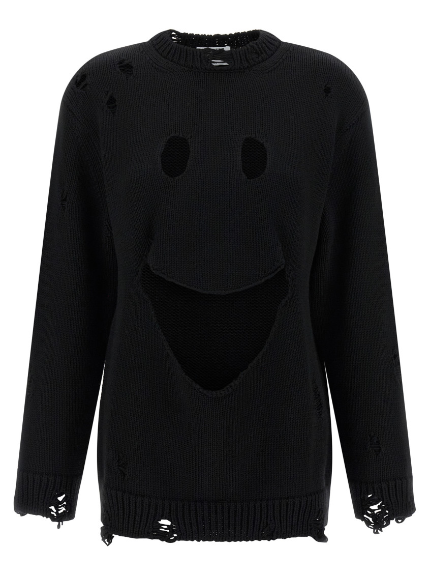 Moschino Distressed Knitwear Crew Neck Long Sleeve In Black