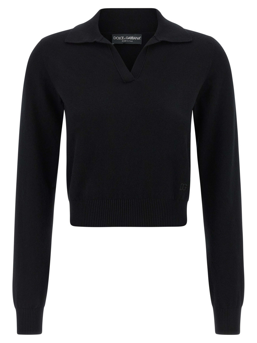 Dolce & Gabbana Collared Neck Long Sleeves Ribbed Hem In Black