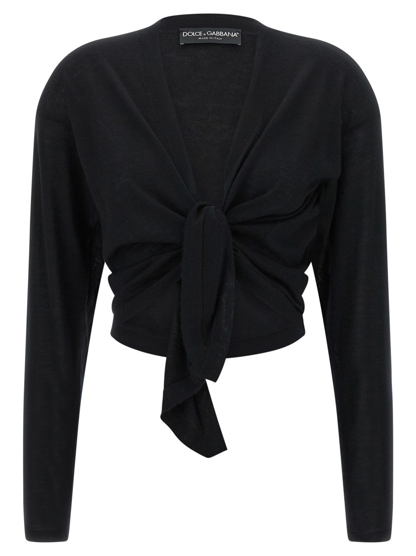 Dolce & Gabbana Lightweight Cropped Cashmere Cardigan With Long Sleeves In Black