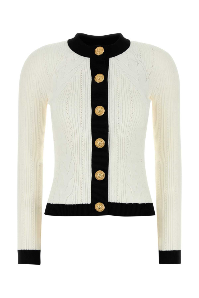 Balmain Two-tone Cardigan Sweaters And Cardigans White/black In White