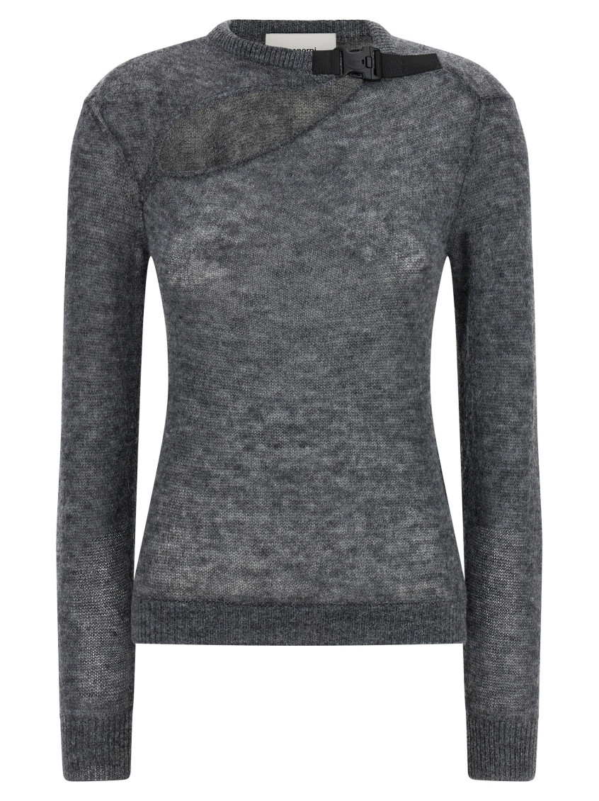 Coperni Grey Buckle Cut-out Sweater In Gray