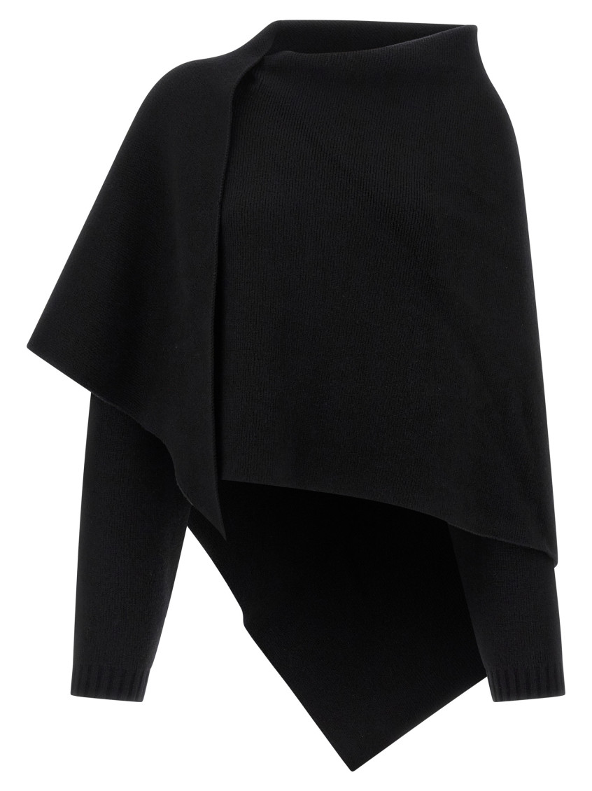 Alberta Ferretti Draped Knit Cardigan With Ribbed Accents In Black
