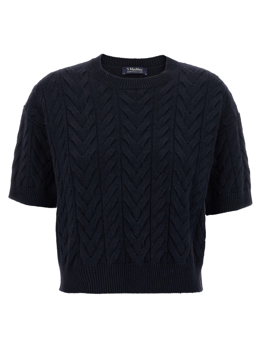 Max Mara Textured Cable Knit Cropped Sweater In Blue