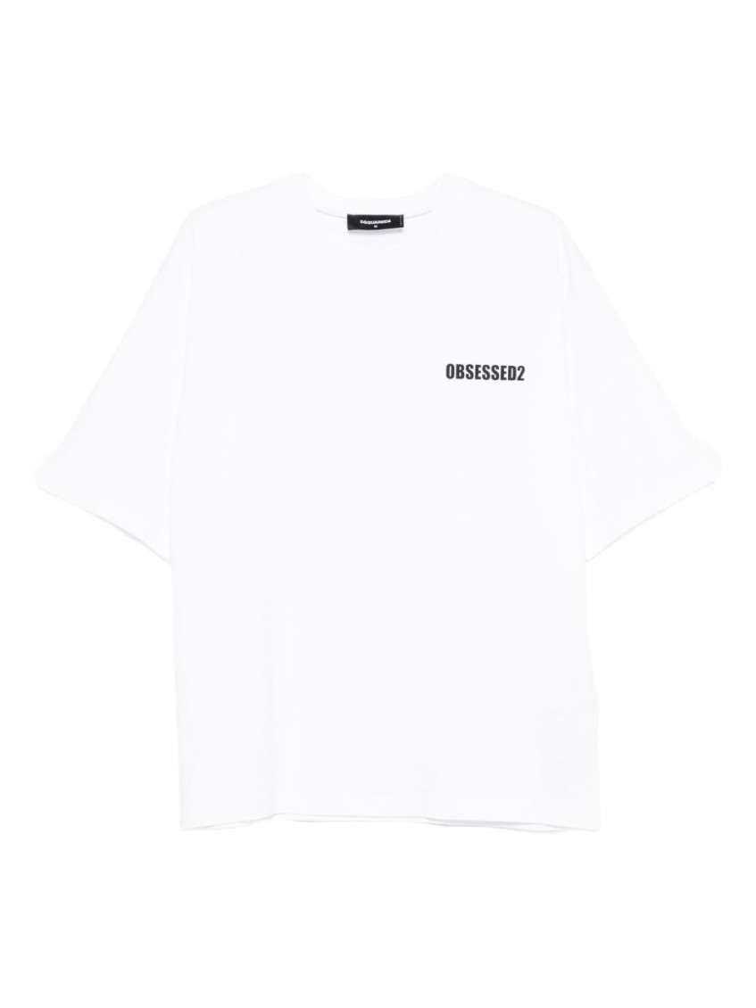 Dsquared2 Black Cotton T-shirt With Logo Detailing In White