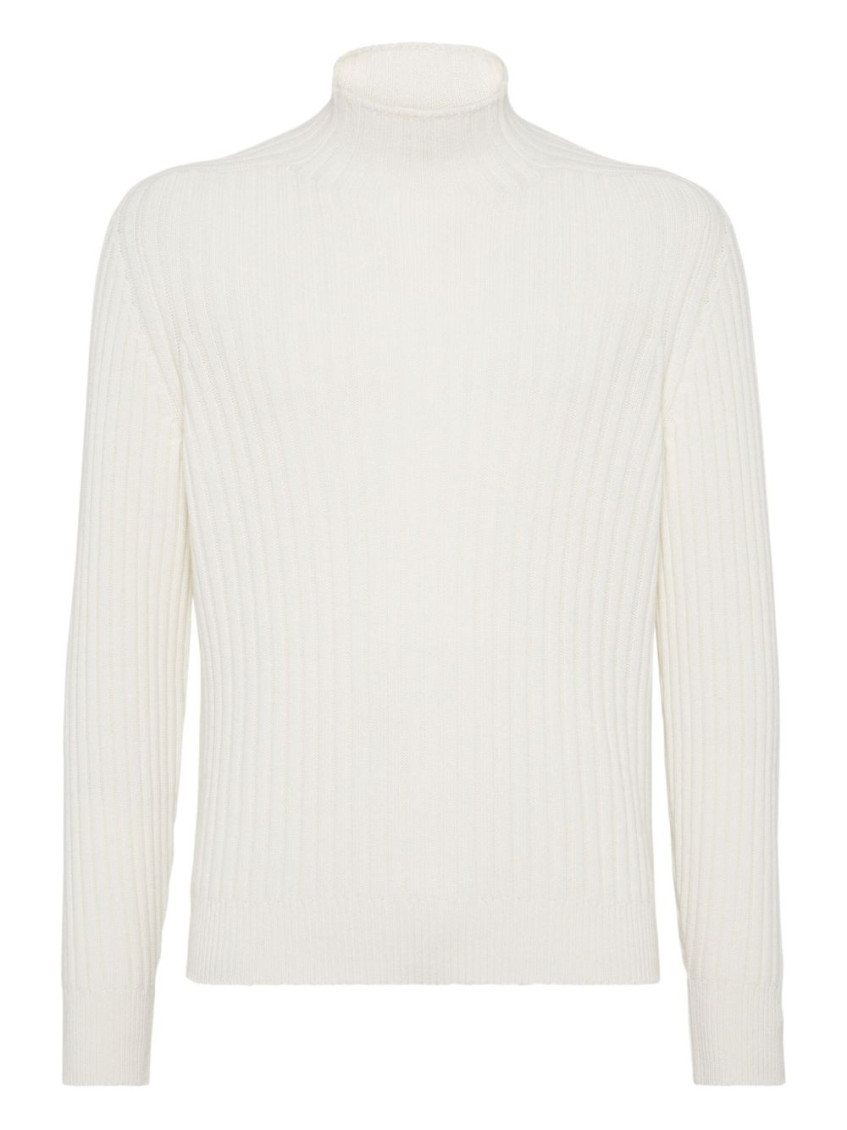 Brunello Cucinelli Men Cashmere Turtle Neck Jumper In White
