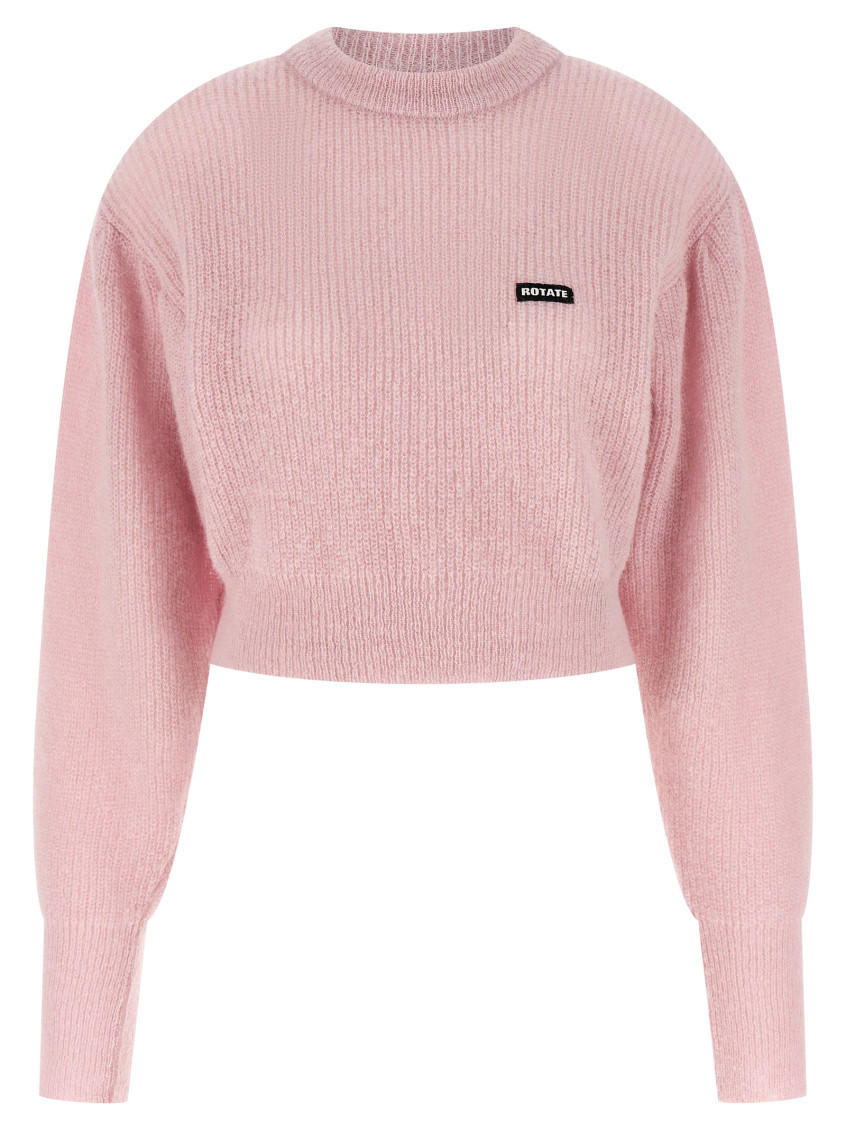 Rotate Birger Christensen Short Knit Puff Sweater In Pink
