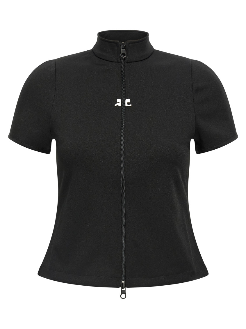 Courrèges Interlock Logo Zip-up Jersey Top In Black