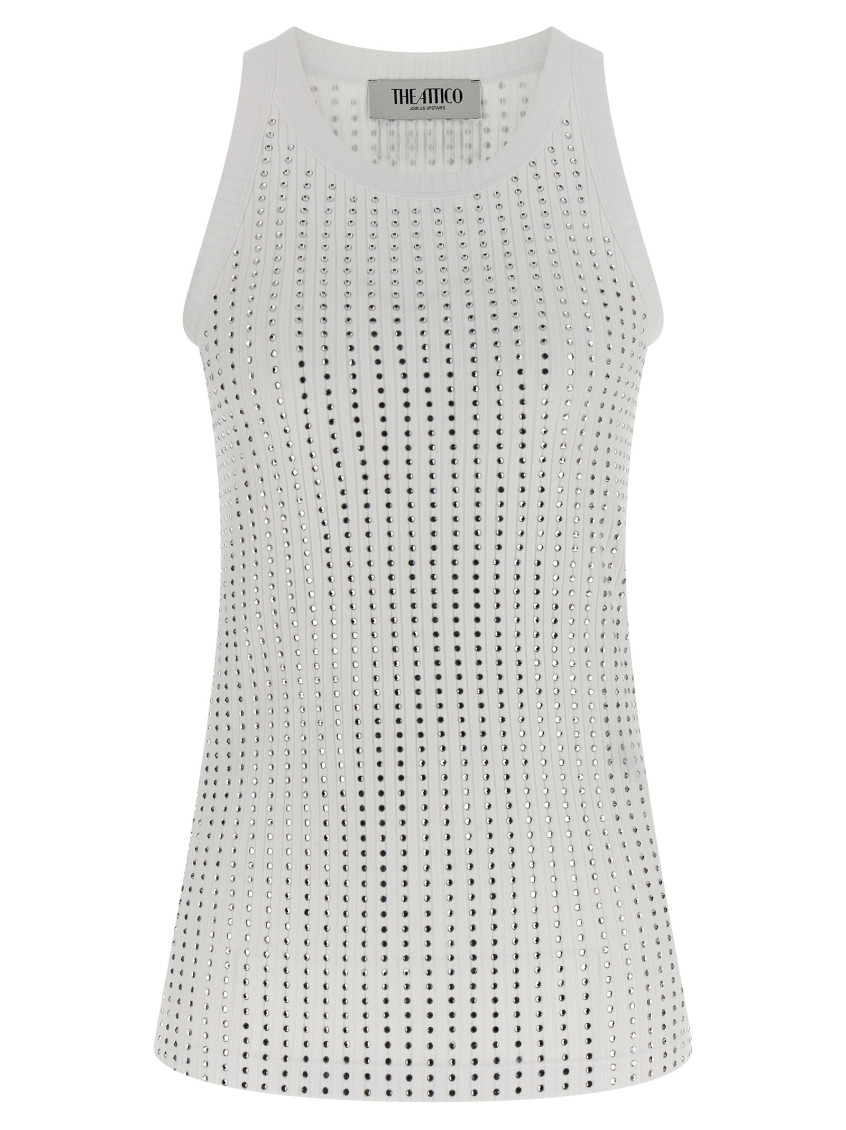 Attico White Rhinestone Tank Top In Gray