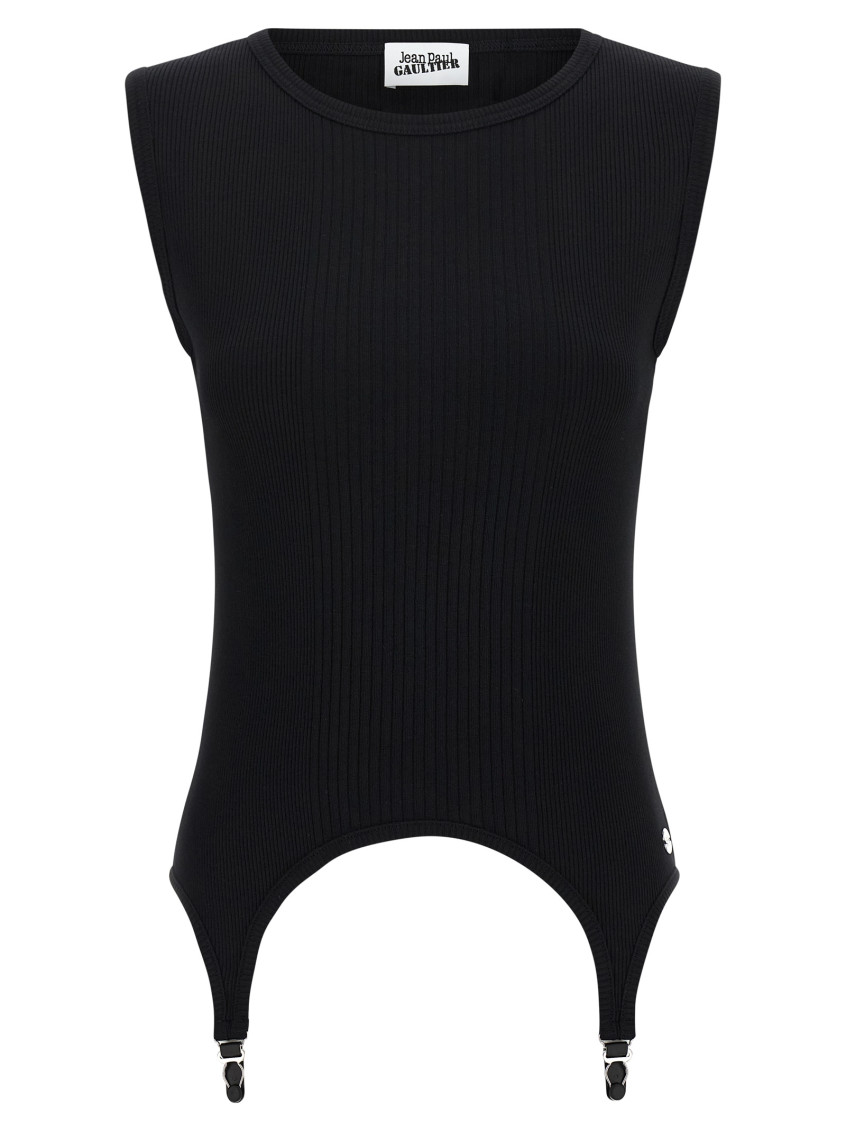 Jean Paul Gaultier Cotton Ribbed Tank Top With Lingerie Garter Clothing In Black
