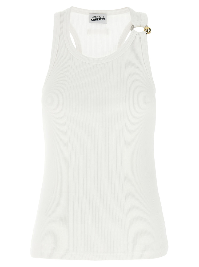Jean Paul Gaultier Ribbed Texture Scoop Neck Sleeveless Top In White