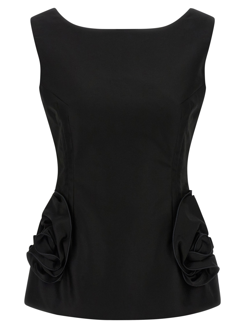 Magda Butrym Hourglass Black Top With 3d Floral Details In Black
