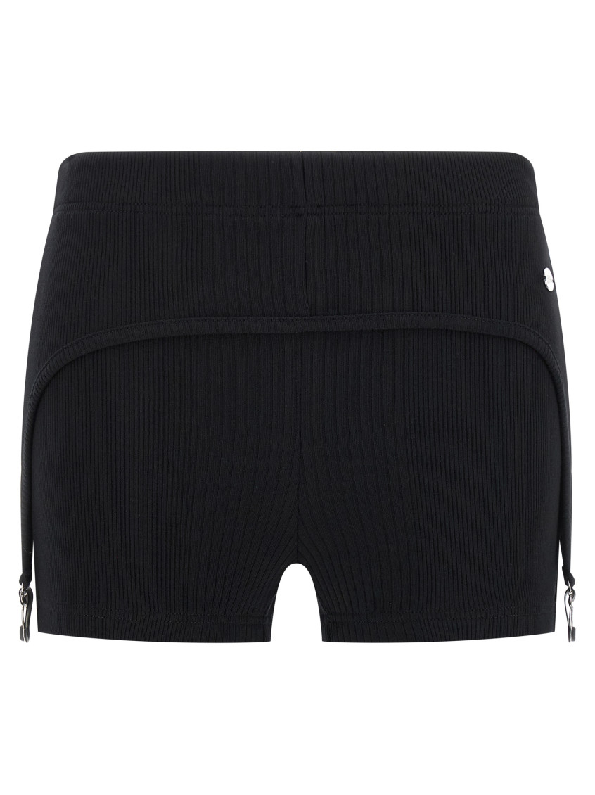 Jean Paul Gaultier Cotton Ribbed Mini Short With Lingerie Garter Clothing In Black