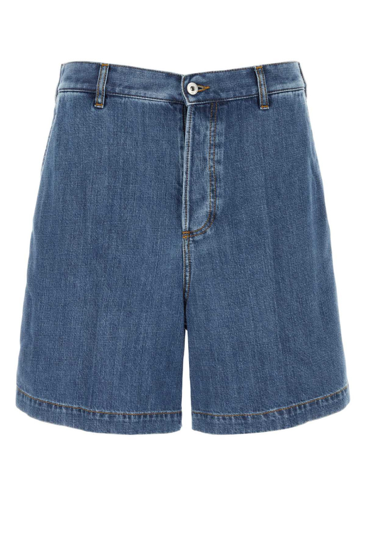 Valentino Denim Bermuda Shorts With Metallic V Detail In Denim