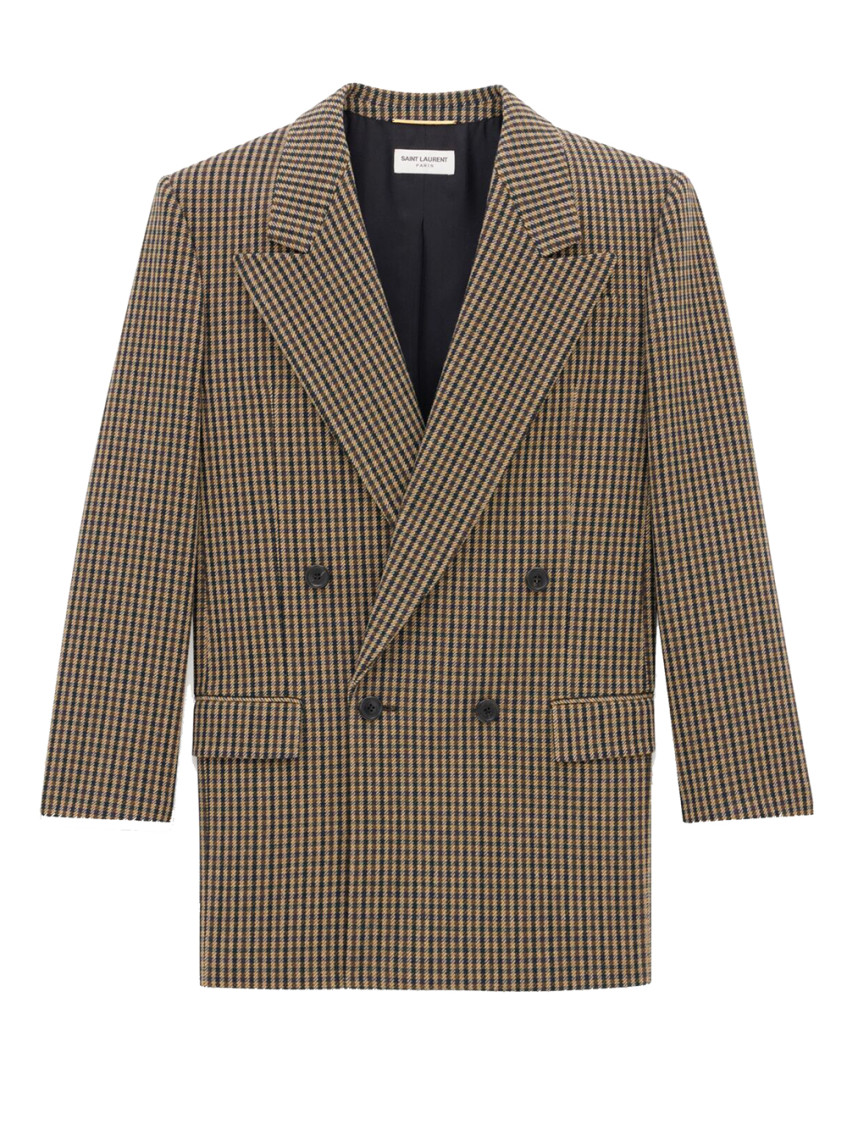 Saint Laurent Paris Women Giacca In Lana Vichy In Brown