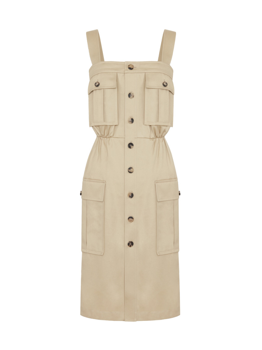Saint Laurent Women's Casual Style Sleeveless Cotton Medium Dress In Natural