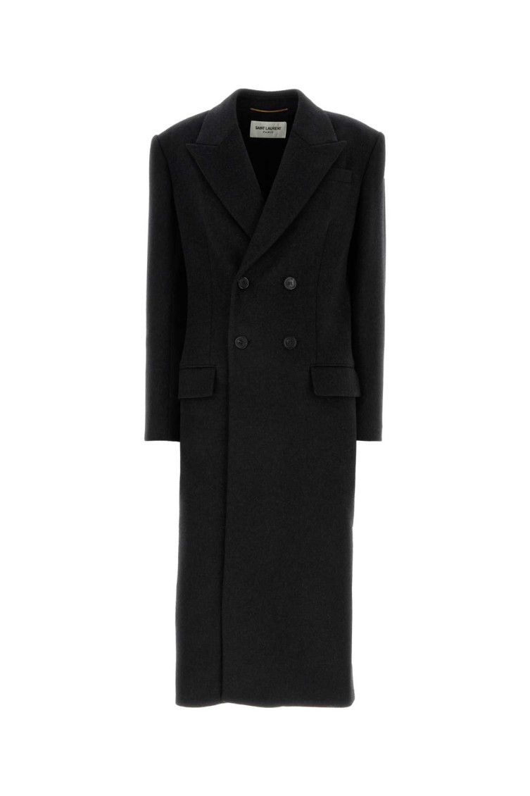 Saint Laurent Wool-blend Twill Chesterfield Coat In Black