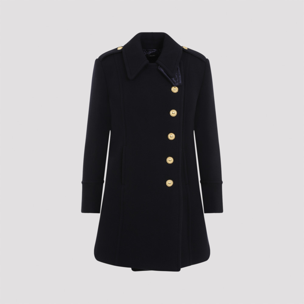 Tom Ford Asymmetric Wool-cashmere Duffle Peacoat In Navy Blue