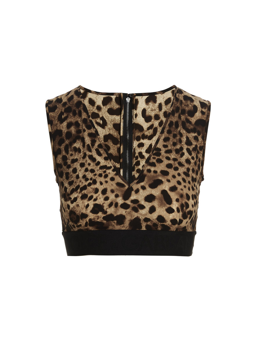 Dolce & Gabbana Brown Animal Print Cropped Top In Brown