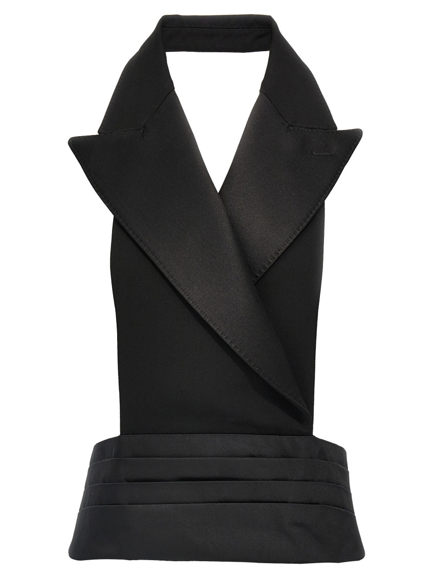 Dolce & Gabbana Black Double-breasted Vest With Rear Cut-out In Silk And Wool Woman In Black