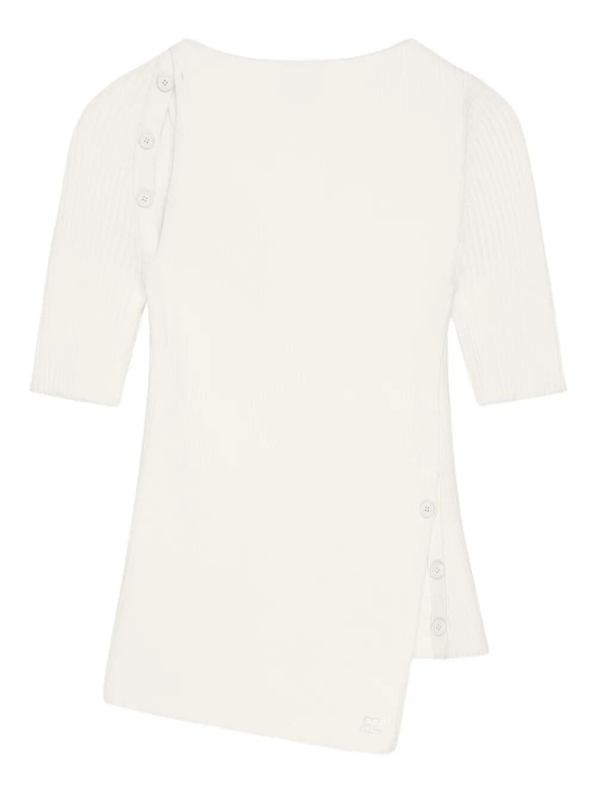 Courrèges Cut-out Ribbed-knit Top In White