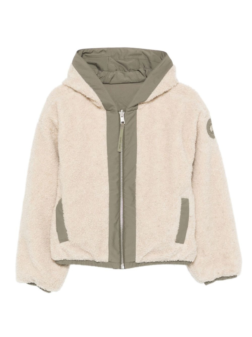 Canada Goose Beige Green Bomber Jacket In White