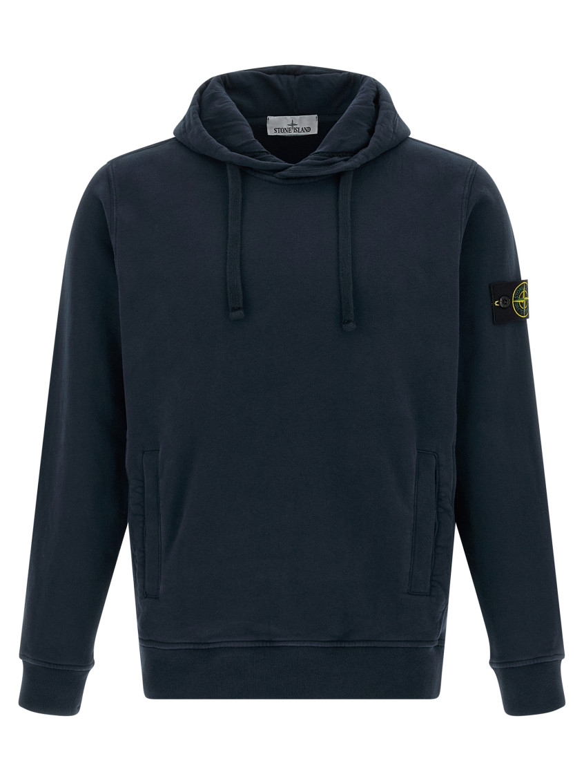 Stone Island Blue Logo Badge Hoodie In Blue
