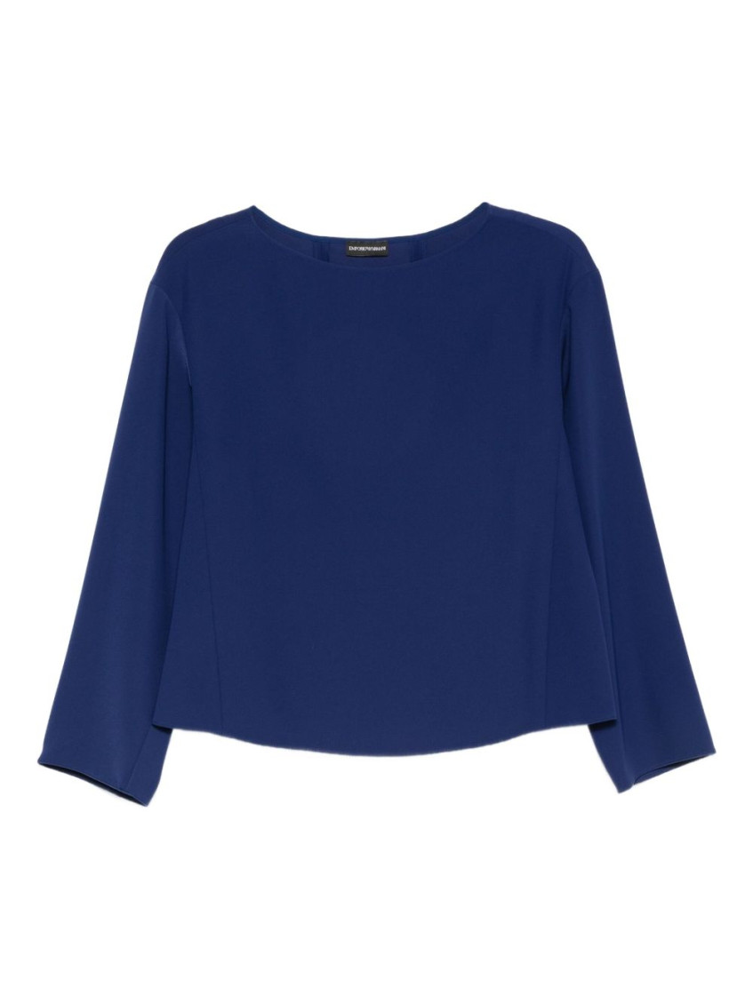 Emporio Armani Boat Neck Blue Top In Blue
