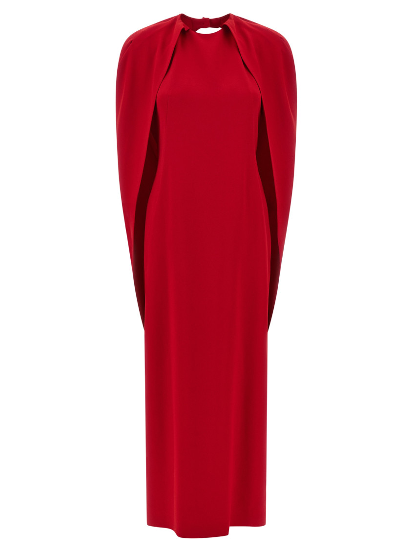 Alberta Ferretti Women Red Long Dress With Hooded Sleeves And Cut Out On The Back In Fabric Woman In Red