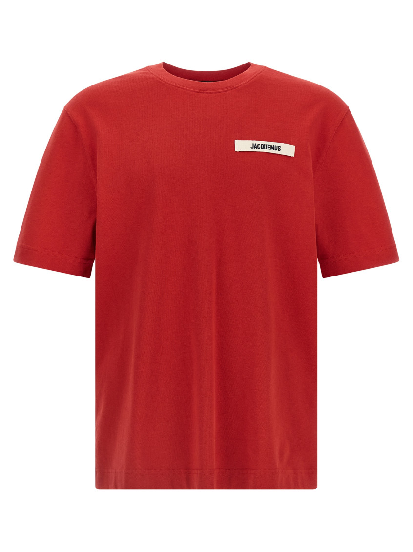 Jacquemus Le T-shirt Gros Grain Red T-shirt With Logo Patch On The Front In Cotton Man In Red