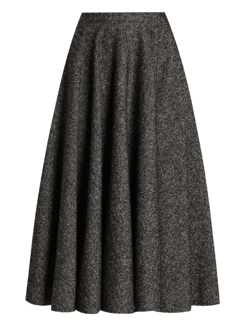 Dolce & Gabbana Midi Circle Skirt In A Dotted Wool Blend In Gray