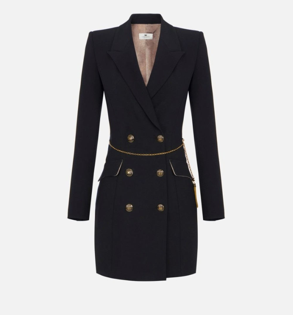 Elisabetta Franchi Chain-embellished Double-breasted Dress In Black