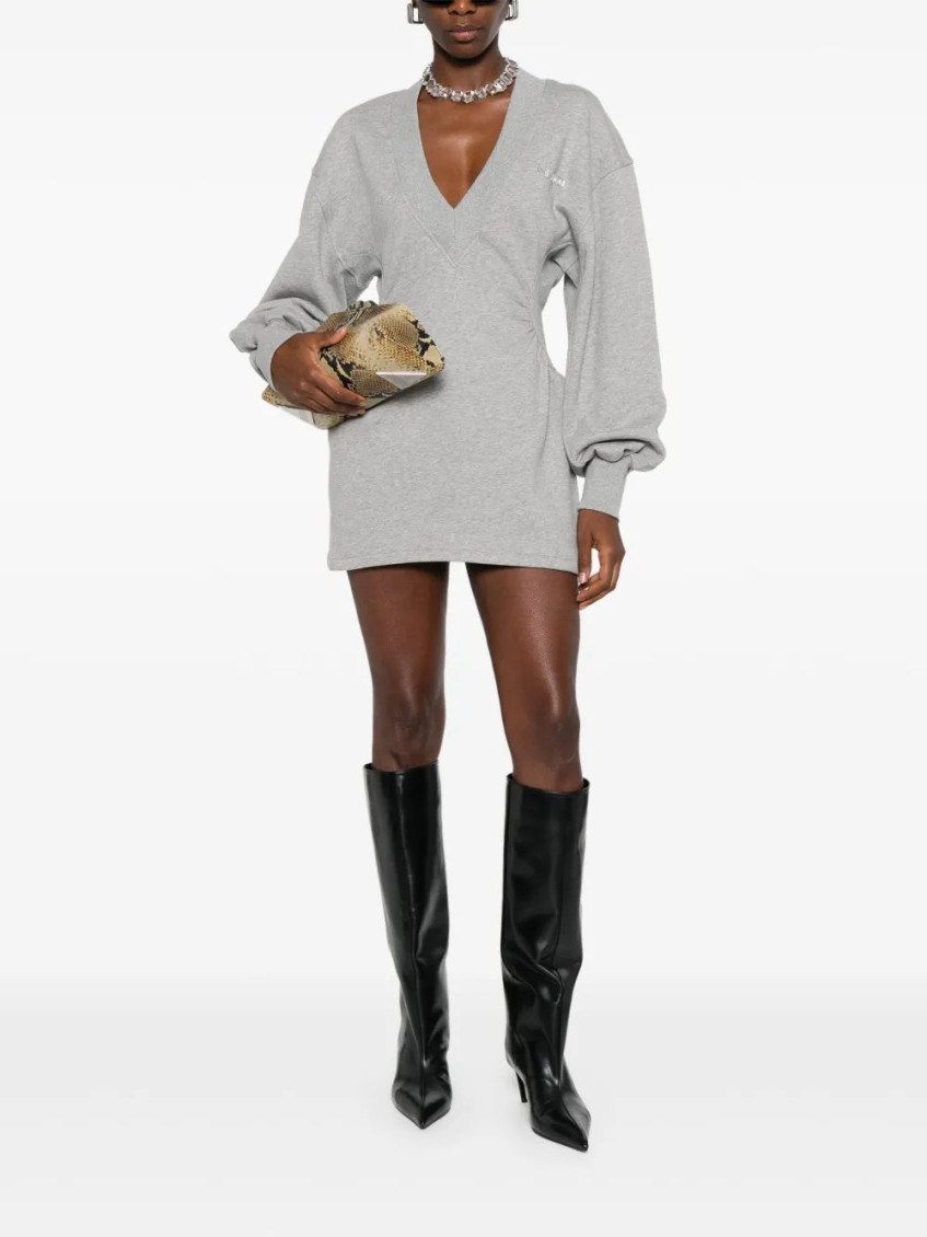 Attico Rubberized Logo V-neck Mini Dress In White