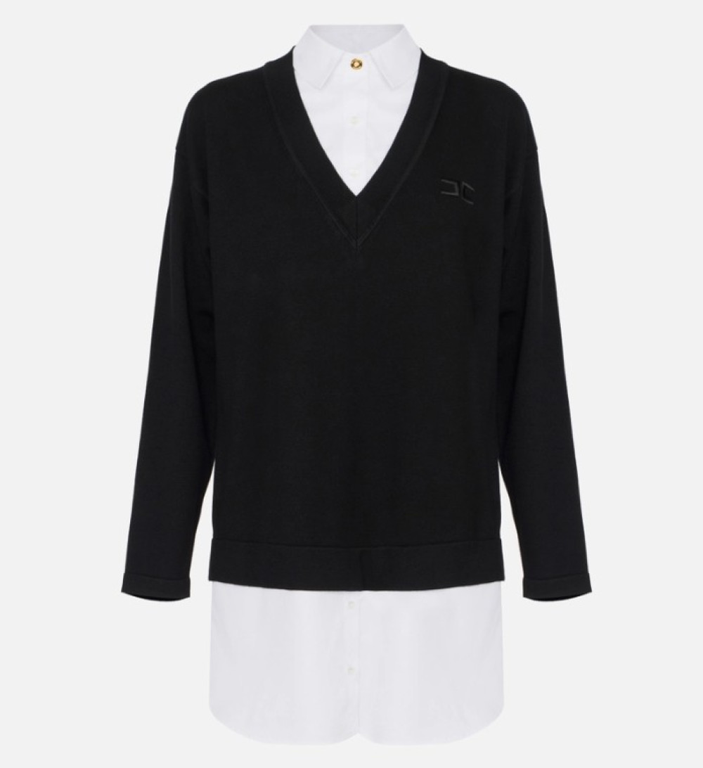 Elisabetta Franchi Black Poplin Knit Dress In Black