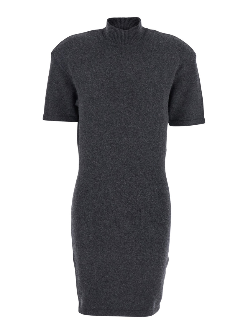 Jacquemus Grey High Neck Dress With Back Application In Wool Woman In Multi