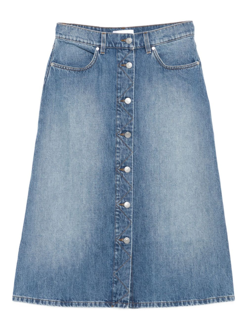 Stella Mccartney Denim Cotton Midi Skirt In Blue