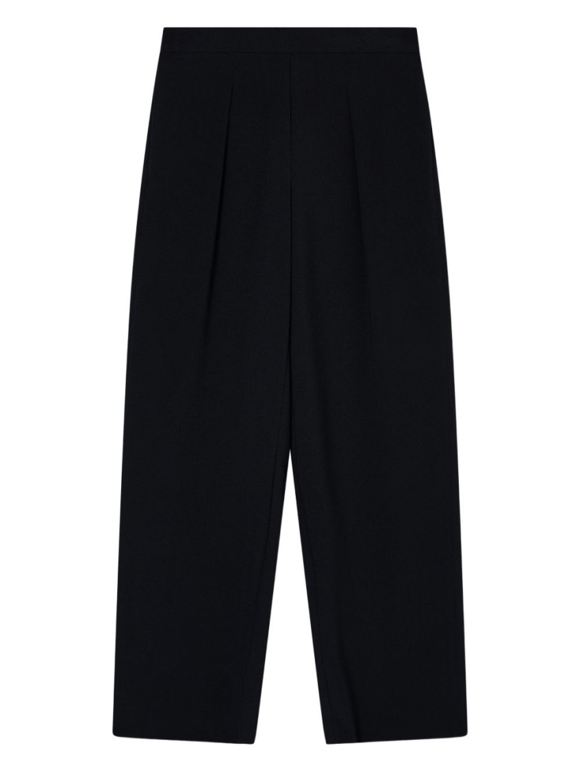 Emporio Armani Stretch Sandblasted Fabric Trousers With Pleats In Black