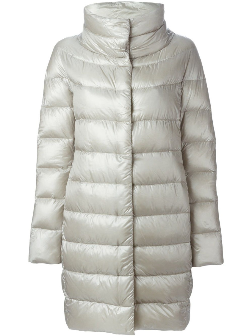 Herno Long Quilted Padded Coat With High Collar In Silver