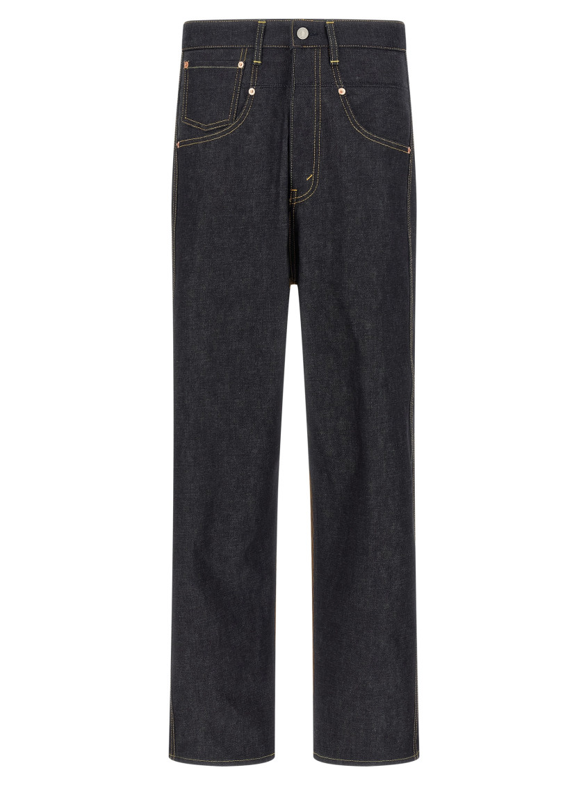 Junya Watanabe Cotton Denim Jeans With Corduroy Back And Contrast Stitching In Black